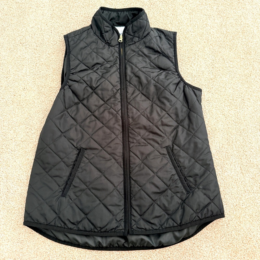 Old Navy Quilted Puffer Vest Women Medium Black Diamond Stitch Full Zip Vest